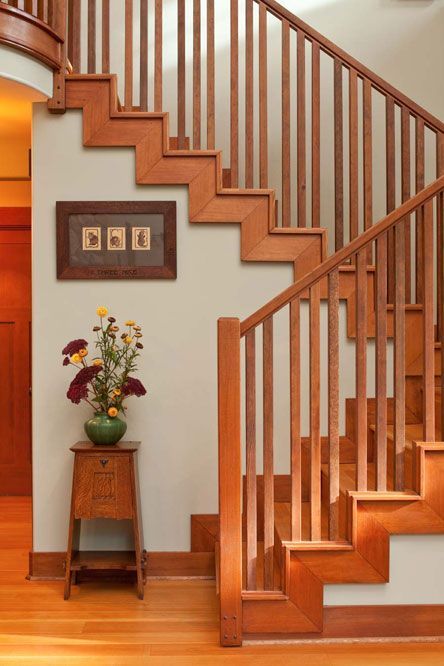 arts and crafts interior stairs | ... Cabin to Craftsman Bungalow — Arts  Crafts Homes and the Revival Craftsman Stairs, Craftsman Staircase, Craftsman Interiors, Arts And Crafts Interiors, Craftsman Decor, Craftsman Interior, Craftsman Bungalow, Arts And Crafts House, Stair Case