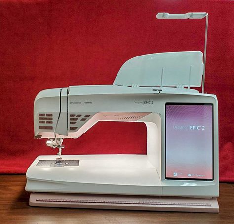 Easy design placement and 9mm decorative stitches: HV Designer EPIC 2 Viking Epic 2 Embroidery, Viking Sewing Machine Tutorials, Husqvarna Viking Sewing Machines, Sewing Gadgets, Interactive Touch Screen, Embroidery Machine Ideas, Epic 2, Viking Sewing Machine, Net Embroidery