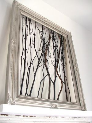 Garage Sale Frame = My favorite piece of ART ! - Cleverly Inspired Takken Decor, Twig Crafts, Branches Diy, Twig Art, Branch Art, Diy Wand, Empty Frames, Old Picture Frames, Deco Nature