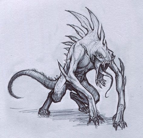 Reptile Creature by Mavros-Thanatos Mavros Thanatos, Monster Sketch, Creature Fantasy, Scary Drawings, Creepy Drawings, Monster Drawing, Scary Monsters, Alien Creatures, Monster Concept Art