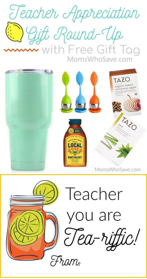 Teacher Gift Idea — Tea Lover’s Gift Set With Printable Gift Tag | MomsWhoSave.com #free #printables #teachers #education #gifts #giftguide #tea Teacher Appreciation Week Ideas, Appreciation Week Ideas, Teacher Appreciation Gift Ideas, Appreciation Gift Ideas, Teachers Appreciation Week Gifts, Student Rewards, Teacher Appreciation Gifts Diy, Educator Gifts, Tea Riffic