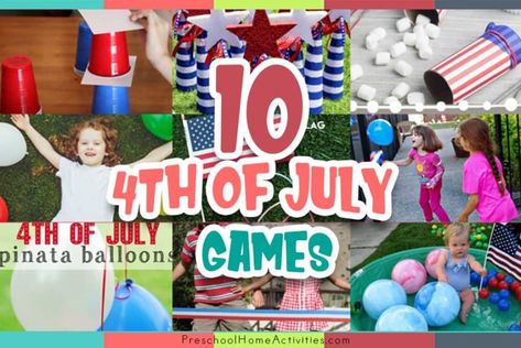 Fourth of July Activities for Preschoolers (10 Games!) | Preschool Home Activities July Activities For Preschoolers, Fourth Of July Activities, Water Play Preschool, Games Preschool, Summer Crafts For Toddlers, Patriotic Activities, July Activities, 4th Of July Games, Balloon Games