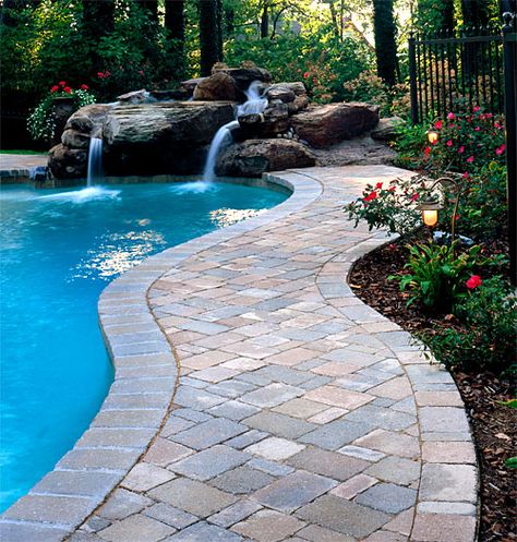 Brick Paver Pool Decks | Enhance Pavers - Brick Paver Installation | Jacksonville, Ponte Vedra, Orange Park, Fleming Island, St. Augustine Florida Landscape Pavers, Pool Pavers, Paver Designs, Patio Pavers Design, Stone Pool, Patio Pavers, Swimming Pool Landscaping, Pool Remodel, Backyard Pool Landscaping