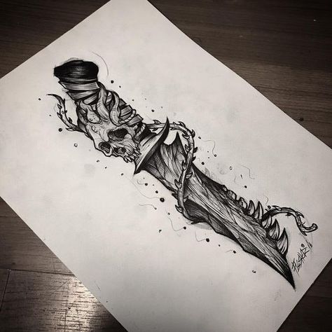 Bone Knife, Knife Tattoo, Skulls Drawing, Dagger Tattoo, Dark Art Tattoo, Skull Tattoo Design, Badass Tattoos, Book Tattoo, Tattoo Art Drawings