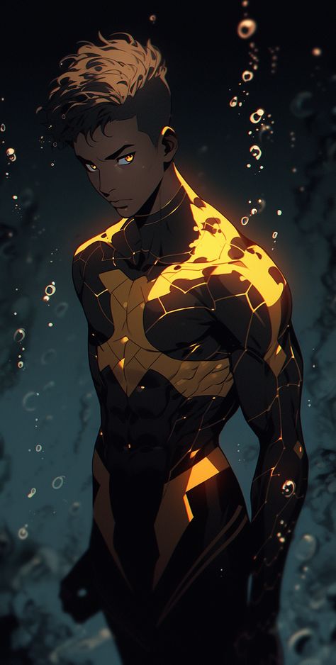 Yellow Jacket Concept Art, Black Superhero Oc Male, Lightning Superhero, Leo Romero, Cyberpunk Male, Sci Fi Character Design, Dark Warrior, Boy Illustration, Hero Costumes