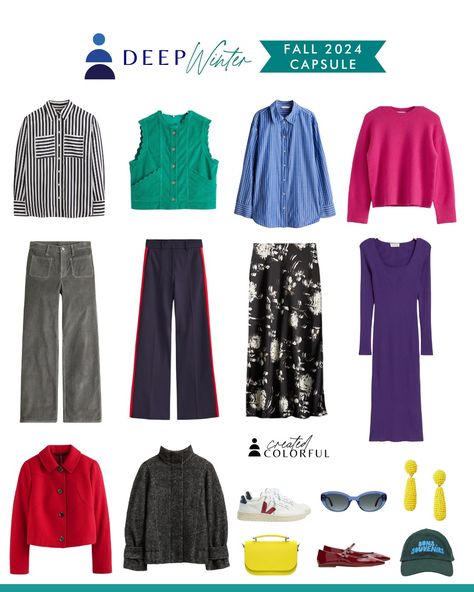 Created Colorful Deep Winter, Deep Winter Palette Outfits Style, Deep Winter Capsule Wardrobe, Deep Winter Color Palette Outfits, Winter Palette Outfits, Winter Pallette, Burnished Winter, Deep Winter Palette Outfits, Created Colorful