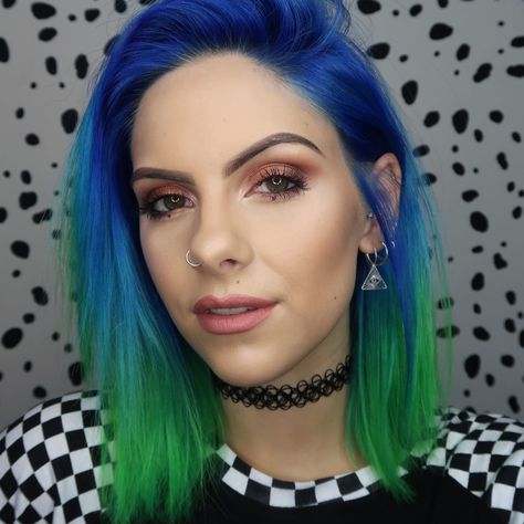 Electric Blue and Lime Green hair Blue Hair With Green Tips, Lime Green And Blue Hair, Blue And Neon Green Hair, Blue And Green Hair Split, Blue To Green Ombre Hair, Green To Blue Hair, Blue And Green Hair Ombre, Green Hair Tips, Blue Hair Dye Ideas