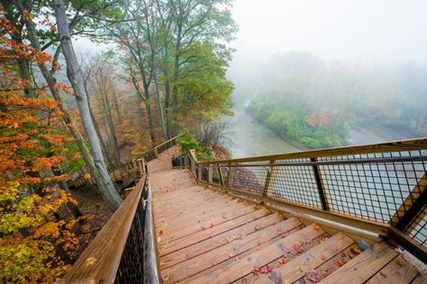 With 155 steps to reach the top, this ascent can be a bit of a workout... Ohio Destinations, Cleveland Metroparks, Ohio Travel, Rocky River, Nature Center, Ancient Architecture, Ancient Ruins, Archaeological Site, Outdoor Travel