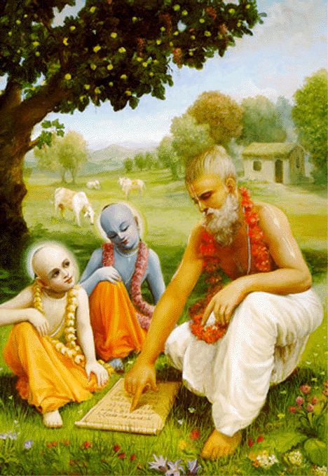 Krsna and Balarama with their teacher Sandipani Muni Krishna Sudama, Bhagvat Gita, Art Krishna, Sanskrit Quotes, Guru Purnima, Gita Quotes, Radha Krishna Wallpaper, Hinduism Art, Vedic Art