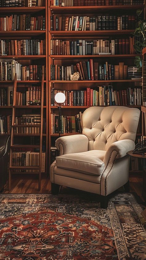 Cozy Reading Nook: An inviting leather armchair sits in a cozy library room, surrounded by shelves filled with books. #library #armchair #books #cozy #reading #aiart #aiphoto #stockcake ⬇️ Download and 📝 Prompt 👉 https://stockcake.com/i/cozy-reading-nook_900810_326140 Library Office Room Ideas, Spider On Spider Web, Library Room Cozy, Cozy Library Room Ideas, Home Library Design Cozy, Leather Reading Chair, Cozy Library Room, Library Armchair, Books Cozy