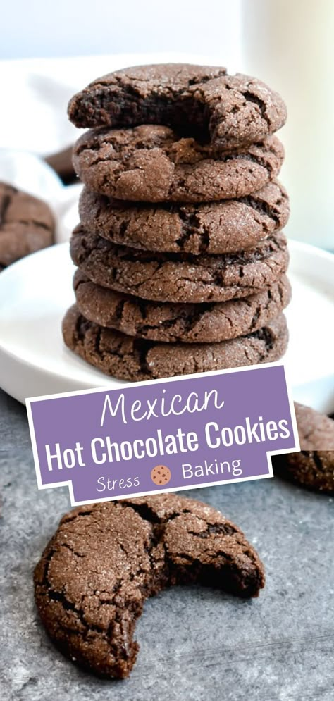 Hot Chocolate Cookies Recipe, Mexican Chocolate Cookies, Baking Recipes Dinner, Maple Sugar Cookies, Fluffernutter Cookies, Interesting Cookies, Chocolate Bark Recipes, Chocolate Snickerdoodles, Mexican Hot Chocolate Cookies