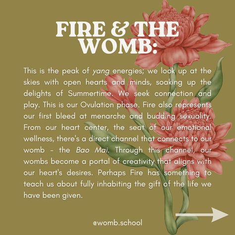 Did you know that we can map the Menstrual Cycle and our Life Cycles along the 5 Elements/Phases? Wood🌱, Fire❤️‍🔥, Earth🌍, Metal🔮 & Water🌊 This is one of many ways to feel into how intimately connected you are to the world around you. This same cosmological sequence catalogues all the stages of growth and waning inherent in all life & creative processes. ⁠ Swipe through the following slides to learn about the relationship of each element and the womb. And, if you are a healing practitione... Womb Ritual, Fire Priestess, Menstrual Magic, Cyclical Living, Womb Wisdom, Staff Magic, Stages Of Growth, The 5 Elements, The Menstrual Cycle