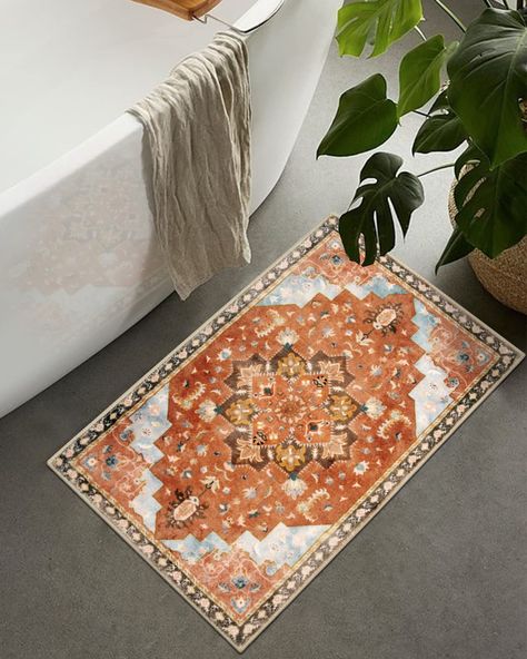 Persian Bathroom, Boho Bathroom Rugs, Floor Tub, Boho Bath Mat, Small Bath Mat, Bathroom Runner Rug, Boho Bathroom Decor, Bathtub Mat, Rustic Aesthetic