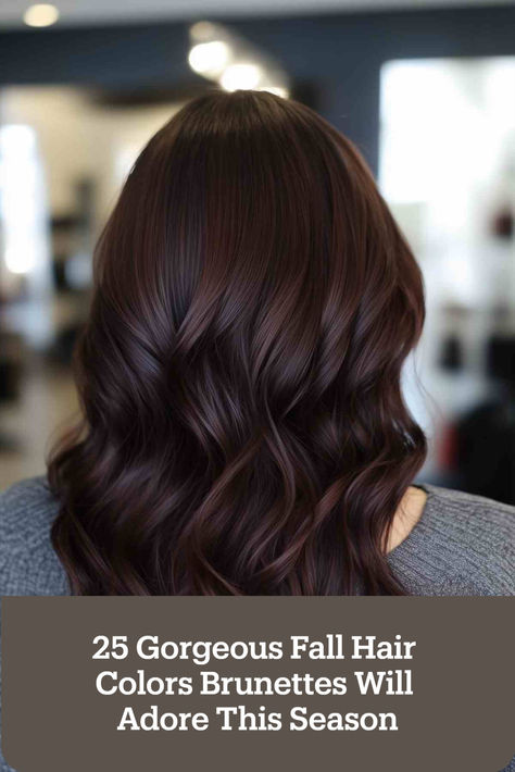 Medium-length dark auburn hair styled for fall, perfect for brunettes Brunette Maroon Hair, Dark Thick Hair Ideas, Chocolate Brown Hair No Red Tones, Very Dark Auburn Hair, Hair Color Fall 2024 Brunette, One Color Hair Ideas Brunettes, Dark Fall Hair Medium Length, Chocolate Brown Color Formula, Dark Brown Hairstyles Medium