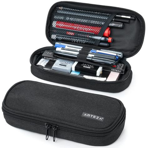 PRICES MAY VARY. All-in-One Pencil Organizer and Bag: This black pencil case features a main compartment with a mesh pocket and 4 slots for pens and pencils. Item Package Dimension: 8.89L x 4.72W x 1.57H inches Item Package Weight - 0.17 Pounds Item Package Quantity - 1 Product Type - CARRIER BAG CASE Black School Supplies Aesthetic, Best School Supplies, Black Pencil Case, Pilot Quotes, Edc Backpack, College Supplies, School Pencil Case, School Bag Essentials, Black Arts