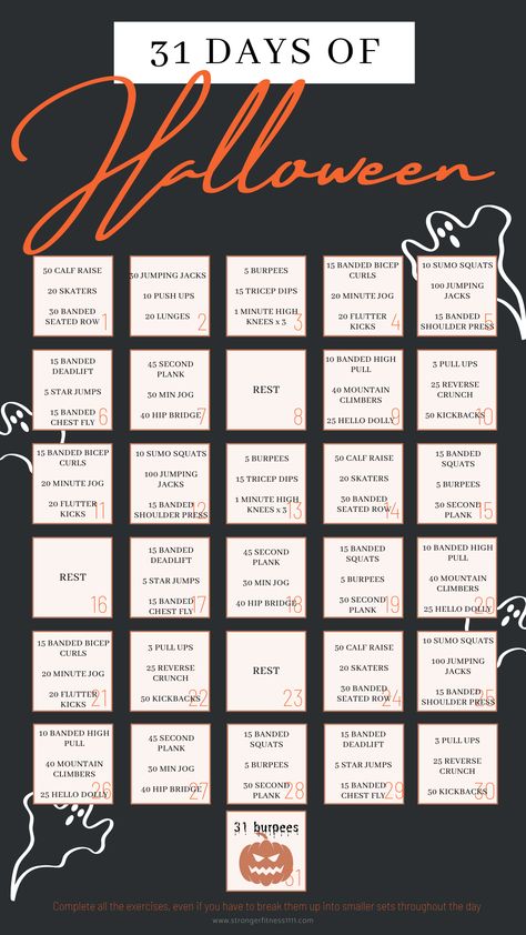 Halloween Workout Challenge, Halloween Fitness Challenge, Halloween Workout Ideas, October Workout Challenge, Holiday Exercise, Fall Workouts, Glute Challenge, Halloween Workout, Halloween Challenge