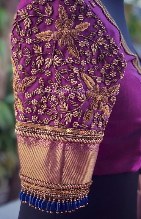 Violet Blouse Designs For Saree Bridal, Pattusaree Blouse Designs Latest, Dark Pink Blouse Designs, Blouse Designs Latest Embroidery Work, Blouse Aari Designs, Wedding Aari Work Blouse Designs, Patola Blouse Design Work, Aari Work Blouse Hand Design, Zardosi Work Blouse Weddings