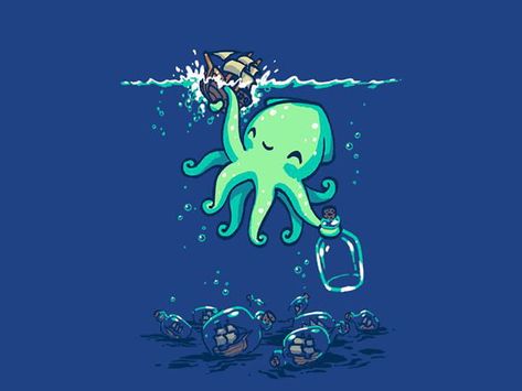 The truth behind kraken - 9GAG Drawing Challenges, The Kraken, Arte Peculiar, Doodle Ideas, Merch Ideas, Octopus Art, Dessin Adorable, 3 Kids, Cthulhu