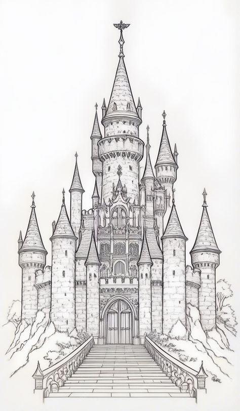 Kingdom Drawing Easy, Castles Drawing, Hogwarts Castle Drawing, Castle Drawing Easy, Castle Drawing, Hogwarts Castle, Architectural Drawings, Drawing Easy, Yearbook