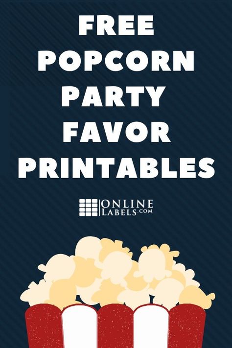 Popcorn Party Favor Label Printables - OnlineLabels.com Popcorn Party Favor, Popcorn Printable, Popcorn Sign, Popcorn Party Favors, Popcorn Labels, Printable Signs Free, Diy Party Crafts, Free Label Templates, Printable Banner Letters