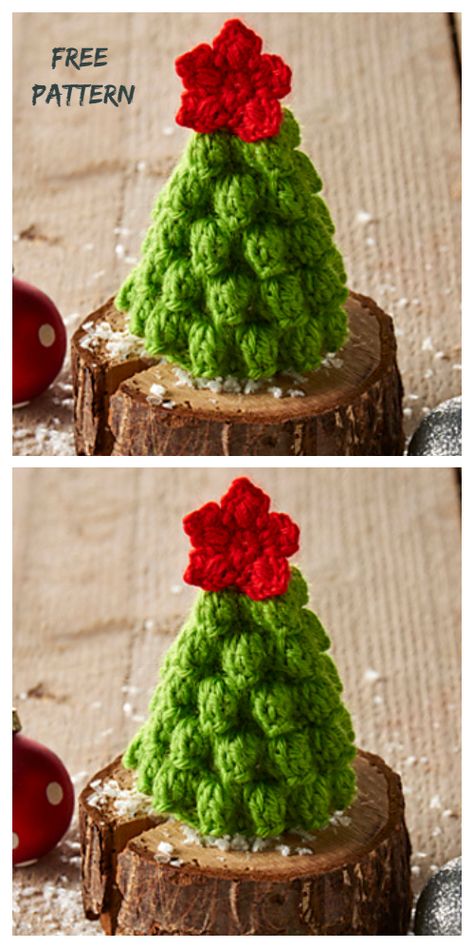 Mini Bobble Christmas Tree Free Crochet Patterns + Video Diy Christmas Baubles, Crochet Christmas Trees Pattern, Tree Skirt Pattern, Christmas Crochet Patterns Free, Crocheted Christmas, Crochet Tree, Simply Crochet, Craft Crochet, Crochet Xmas