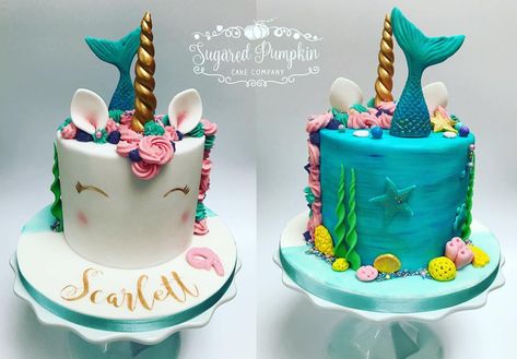 Why decide on a theme when you can have both your favourites on one cake?! This was half unicorn, half mermaid for a lucky birthday girl. Half Mermaid, Savory Cakes, Unicorn Themed Birthday Party, Girl Bday Party, Unicorn Birthday Cake, One Cake, Zucchini Cake, Sugar Pumpkin, Salty Cake