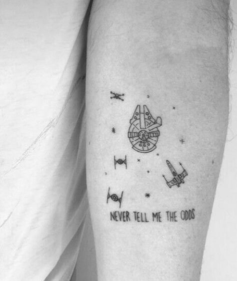 Never Tell Me The Odds, Full Back Tattoo, Tattoo Quotes For Men, Tattoo Inspiration Men, Sibling Tattoos, Star Wars Tattoo, Dad Tattoos, Line Art Tattoos, Music Tattoos