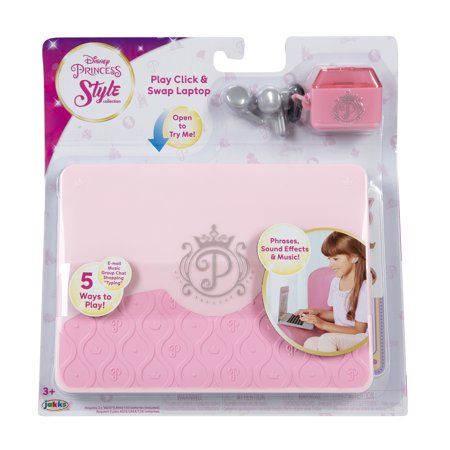 Sleek, chic and oh so fun, this modern Disney Princess Style Collection Play Click & Swap Laptop provides an engaging, realistic and fun play experience. With five different modes of play, youll have so much fun pretending to email, chat and shop your favorite Disney Princesses! Each button on the keyboard independently clicks providing a realistic play experience in free play mode, while the remaining four modes are determined by the F key icons and include music, shopping, email and video chat Modern Disney Princess, Disney Princess Style, Screen Cards, Disney Princess Toys, Kids Toy Shop, Princess Toys, Disney Princess Modern, Sleek Chic, Kids Makeup