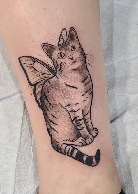 Fairy Cat Tattoo, Tennessee Tattoo, Fairy Wing Tattoos, Kitten Tattoo, Fairy Cat, Basic Tattoos, Butterfly Cat, Mama Tried, Tattoo Shading