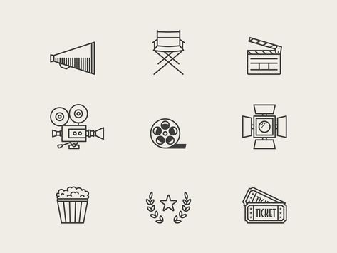 Cinema / Film / Movies Icon Set by Harry Hidalgo Small Film Tattoo, Logo For Film Production, Film Slate Tattoo, Film Tatoos Ideas, Film Tattoos Minimalist, Tattoos For Actors, Cinema Tattoo Ideas Minimalist, Film Related Tattoos, Movie Lover Tattoo Ideas