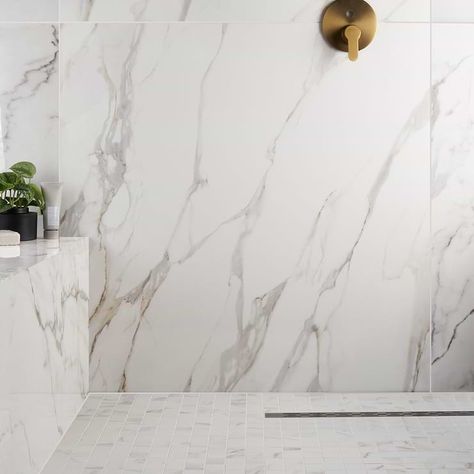 Porceline Tile, Bathroom 2025, Marble Shower Tile, Marble Porcelain Tile, Porcelain Tile Bathroom, Marble Showers, Polished Porcelain Tiles, Wood Tile Floors, Carrera Marble