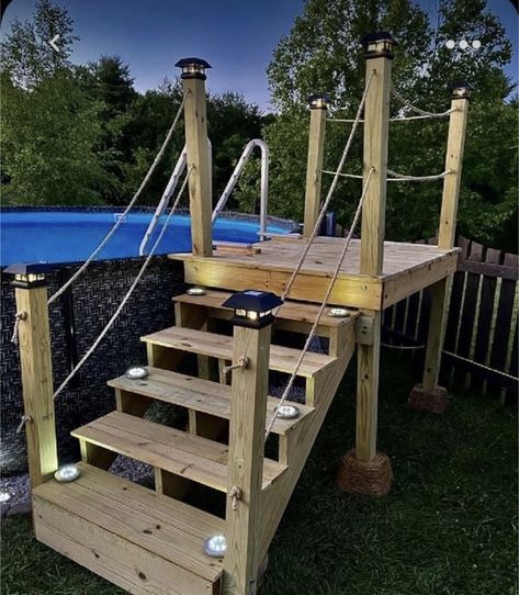 Above Ground Pool Stairs, Above Ground Pool Ladders, Above Ground Pool Steps, Deck Piscina, Pool Deck Plans, Swimming Pool Decks, Outdoor Pool Area, Pools Backyard Inground, Swimming Pool Landscaping