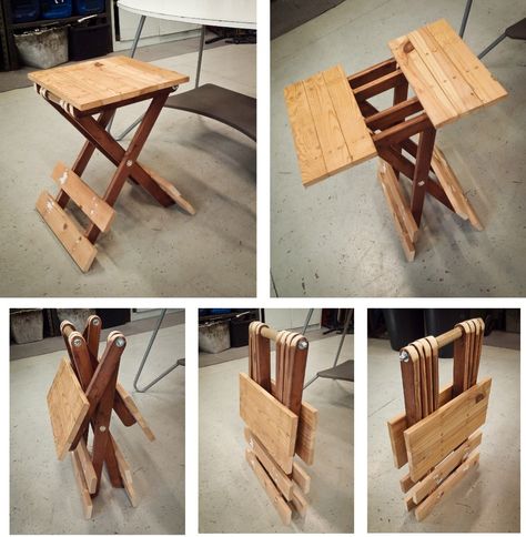 Although this is not an original project I assume there is some reader which doesn't know this great table design.I made a small table/large stool, bu... Kids Folding Table, Folding Table Diy, Wooden Folding Table, Folding Tray Table, Folding Side Table, Wood Folding Table, Diy Side Table, Woodworking Projects Furniture, Diy Halloween Decor