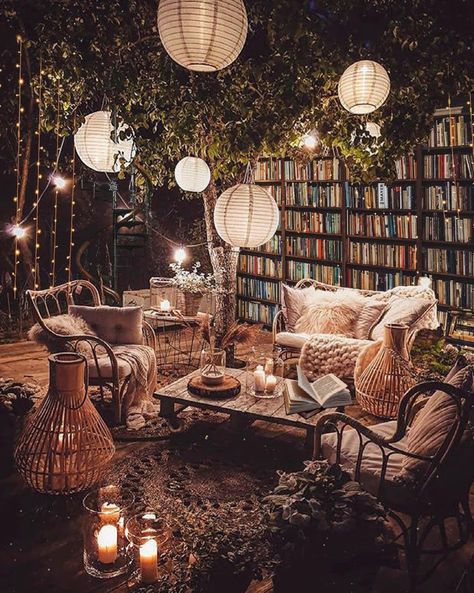 Boho Library Room, Boho Library, Beautiful Home Library, Spring Collage, Bookshop Café, Gothic Library, Bookstore Design, Unique Library, Library Cafe