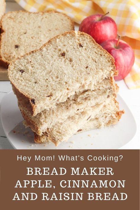 Apple Bread In Bread Machine, Bread Machine Apple Cinnamon Bread, Bread Machine Apple Bread, Apple Cinnamon Bread Machine Recipe, Apple Nut Bread Recipe, Cinnamon Raisin Bread Machine, Cinnamon Bread Machine, Raisin Loaf, Bread Machine Recipes Healthy