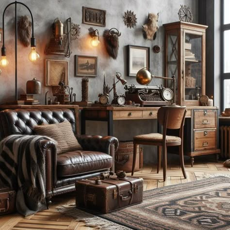 7 Masculine Home Decor Ideas » HomeDecorFull Studio Basement Ideas, Punk Bedroom Decor, Vintage Office Design, Dark Academia Interior Design, Masculine Home Decor, Dark Academia Interior, Masculine Home, British Decor, Masculine Interior