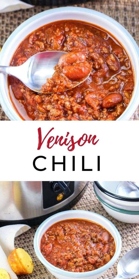 Ground Venison Chili, Deer Chili Recipe, Deer Chili, Soup Swap, Venison Chili, Cheese Curd, How To Cook Chili, Pumpkin Chili, Slow Cooker Tacos