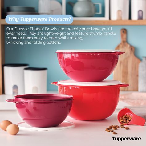 Thatsa Bowls - Our Classic Thatsa Bowls are the only prep bowl you’ll ever need. Tupperware Consultant, Tupperware Storage, Tupperware Bowls, Mac Salad, Party Cooking, Chocolate Chip Cookie Cake, Innovative Kitchen, Batter Bowl, Business Opportunity