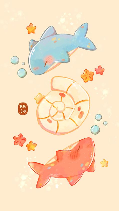 Wallpapers Ocean, Chibi Illustration, Shark Art, Cute Shark, Cute Animal Drawings Kawaii, Kawaii Animals, Cute Little Drawings, Ocean Animals, Cute Backgrounds