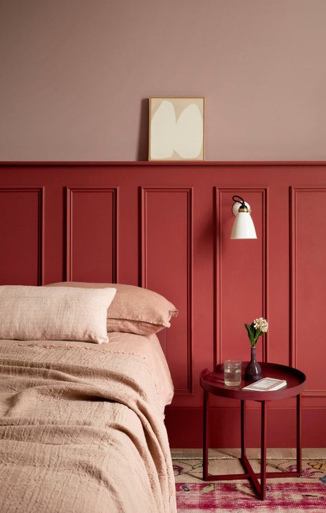 Plaster V Bedroom - Room Inspiration Paint And Paper Library, Board And Batten Wall, Paint Paper, Painted Walls, Bedroom Red, Red Walls, Bedroom Paint, Design Del Prodotto, Bedroom Colors