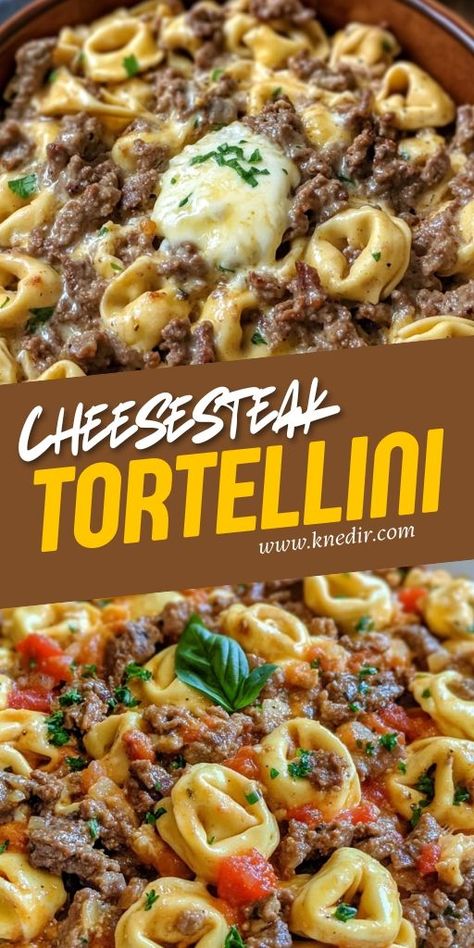 Dinner doesn’t get easier than this Cheesesteak Tortellini Skillet! 🧀🥩 Packed with juicy steak, cheesy tortellini, and bell peppers, this one-pan dish is a crowd-pleaser. Perfect for busy weeknights or when you’re craving something hearty and flavorful. Ready in just 30 minutes, it’s comfort food at its best! Save this recipe to make dinnertime a breeze! ✅ #CheesesteakRecipes #OnePanMeals #DinnerIdeas #ComfortFood #TortelliniLovers 🥘💖 Tortellini Cheesesteak, Dinner For 3 Ideas, Easy Dinner Recipes Tortellini, Easy Suppers For Two, Cheese Steak Tortellini, Cheese Tortellini Recipes Sausage, Philly Cheesesteak Tortellini, Philly Cheese Steak Tortellini, Sunday Dinner Recipes For Family