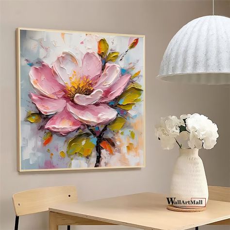 Large Thick Texture Flower Painting Original Abstract Pink - Etsy Hong Kong Abstract Impressionist Paintings, Pink Flower Painting, Watercolor Decor, Home Decor Painting, Boho Painting, Grand Art Mural, Flower Landscape, Textured Canvas Art, Creative Painting