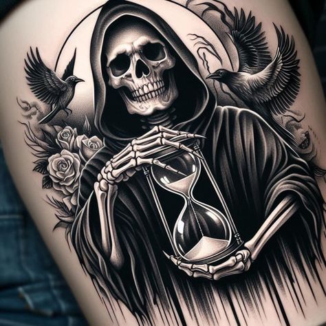 Grim Reaper Tattoo For Women, Santa Muerte Tattoo, Skull Face Tattoo, Tattoo Art Drawings Sketches, Grim Reaper Drawing, Tattoo Crane, Eagle Chest Tattoo, Sugar Skull Art Drawing, Reaper Drawing