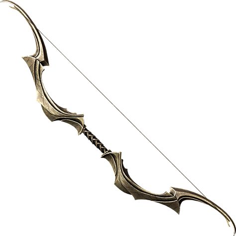 A bow is a flexible, bent or curved ranged weapon, strung taut from end to end with a string. Arrows are nocked into the string and then drawn. The arrow is then released and the string pushes the arrow forward. Bows are found throughout Skyrim and are a common weapon, with many types varying in damage, arrow speed, weight, fire rate, and value.. Archery Bows, Heroic Fantasy, Longbow, 3d Cnc, An Arrow, Bow Arrows, Crossbow, High Fantasy, Ancient Artifacts