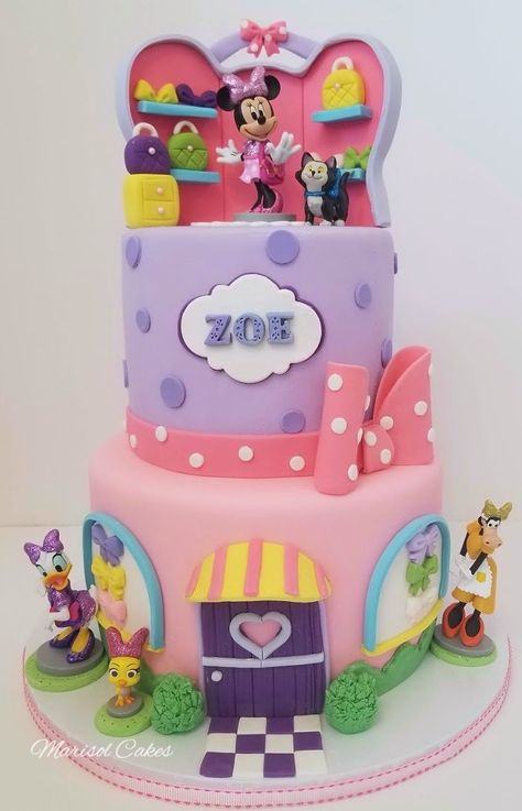 Minnie Mouse Boutique Cake, Minnie Mouse Bowtique Birthday Cake, Minnie Bowtique Cake, Minnie Bowtique Party, Minnie Y Daisy, Minnie Boutique, Minnie Mouse Birthday Theme, Truck Birthday Cakes, Minnie Mouse Theme Party