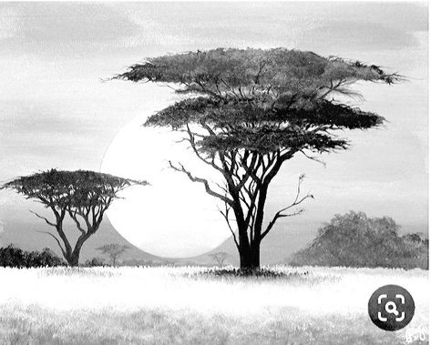 Lion With Trees Tattoo, Safari Landscape Drawing, Africa Tree Tattoo, Savanna Tattoo, Safari Tattoo Design, Savannah Tattoo, Africa Scenery, Safari Tattoo, Africa Trees