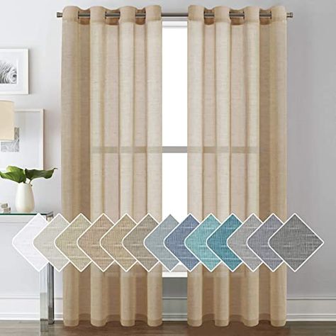 Pair Set Nickel Grommet Natural Linen Semi-Sheers, Light Filtering Premium Soft Rich Linen Curtain Panels for Living Room / Bedroom / Patio Sliding - 52x84 -Inch-Taffy Semi Sheer Curtains, Brown Curtains, Sheer Linen Curtains, Linen Curtain Panels, Burlap Curtains, Sheer Curtain Panels, Drape Panel, Kids Curtains, Colorful Curtains