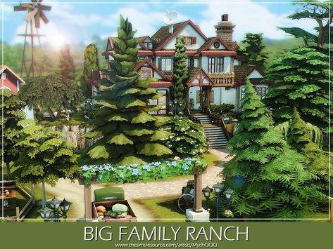 Sims 4 Big Family House, Sims 4 Family House, Living Room Sims 4, The Sims 4 Lots, Family Ranch, Maxis Match Cc, Sims 4 Cas Mods, Sims 4 Family, Modern Lake House