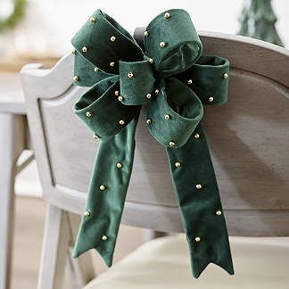 Velvet Christmas Bow, Christmas Candle Rings, Bow Garland, Chair Bows, Yard Ornaments, Shatterproof Ornaments, Christmas Green, Bow Decor, Grandin Road