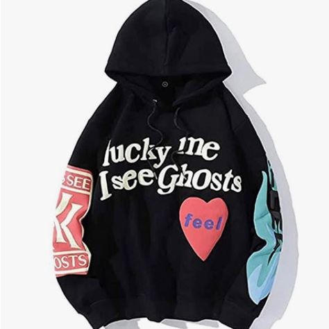 I Have 2 Sizes Lucky Me I See Ghosts, I See Ghosts, Black Ghost, Velvet Sweatshirt, Lucky Me, Couples Sweatshirts, Oversized Sweatshirt, Grey Hoodie, Kanye West